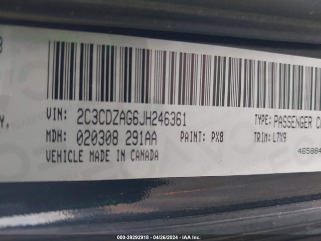 Dodge Challenger Sxt 2018 2C3CDZAG6JH246361 Image 9