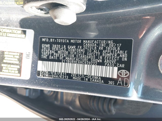 Toyota COROLLA LE 2017 2T1BURHE6HC939222 Image 9