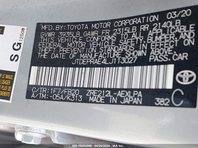 Toyota COROLLA LE 2020 JTDEPRAE4LJ113027 Image 9