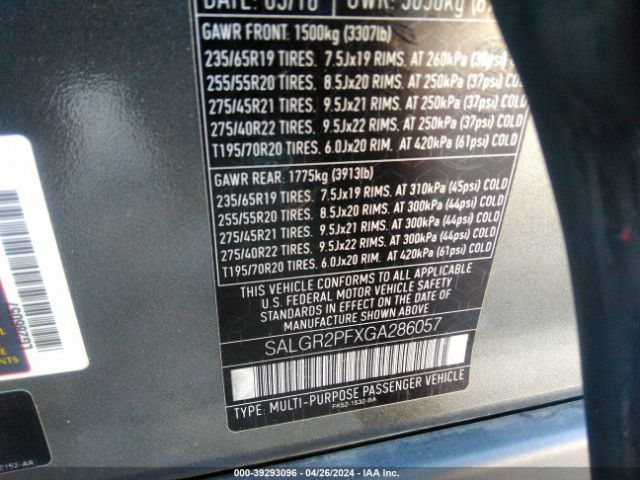 SALGR2PFXGA286057 Land Rover Range Rover 3.0l V6 Supercharged