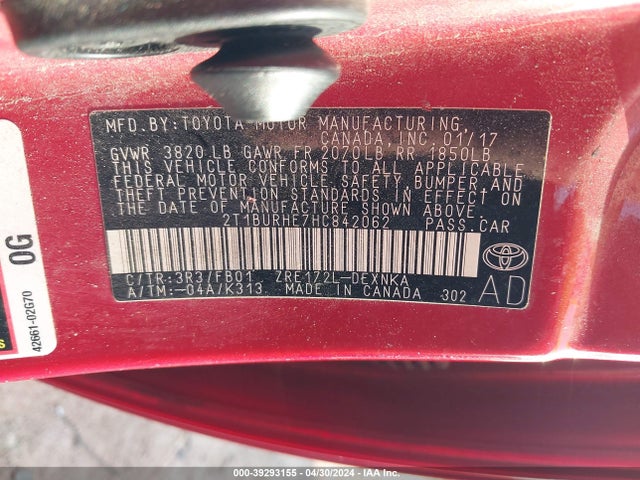 Toyota COROLLA LE 2017 2T1BURHE7HC842062 Image 9