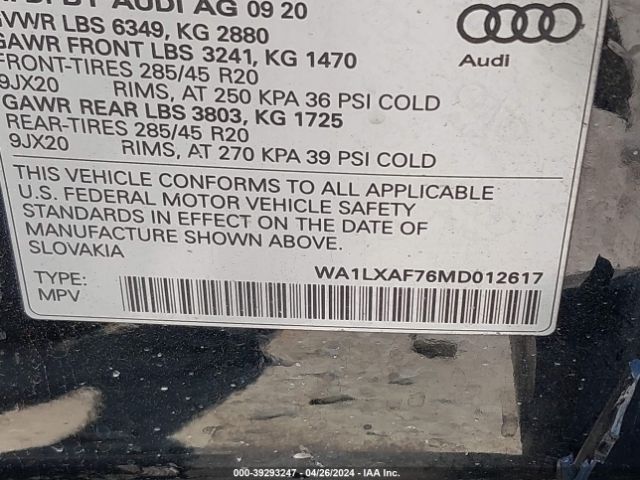 WA1LXAF76MD012617 Audi Q7 Premium Plus 55 Tfsi Quattro Tiptronic