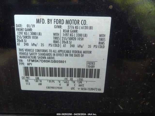 Ford EXPLORER XLT 2019 1FM5K7D80KGB05801 Image 9