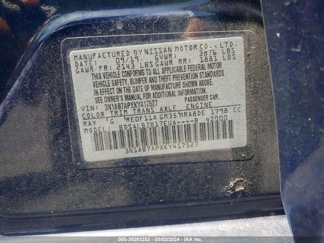 Nissan SENTRA S 2019 3N1AB7APXKY417527 Image 9