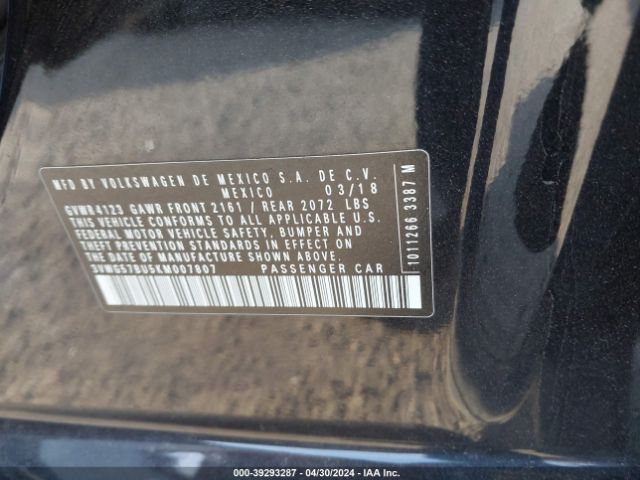 3VWG57BU5KM007807 Volkswagen Jetta 1.4t Sel Premium