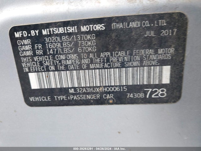 ML32A3HJXJH000615 Mitsubishi MIRAGE ES