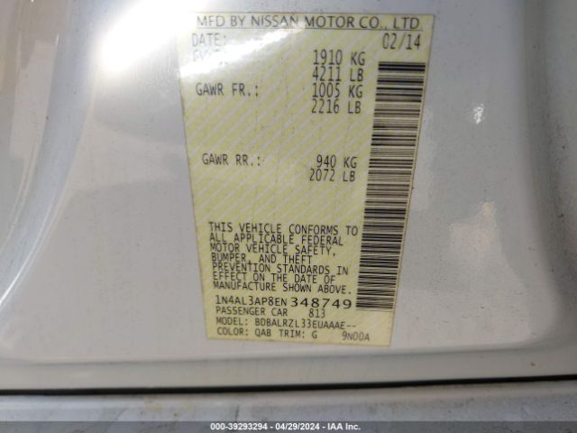 1N4AL3AP8EN348749 Nissan Altima 2.5/2.5 S/2.5 Sl/2.5 Sv