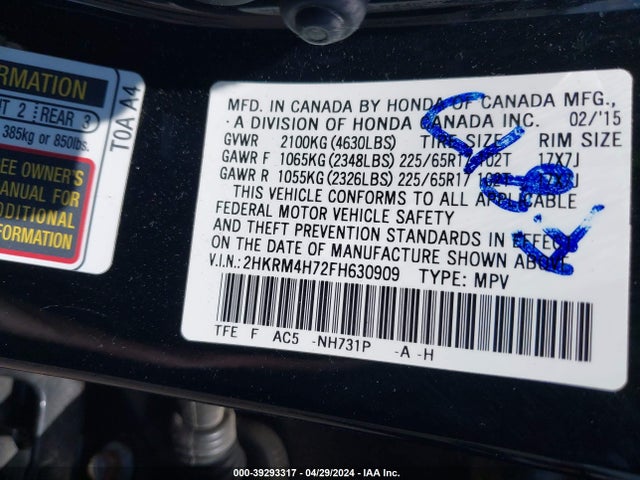 Honda Cr-v Ex-l 2015 2HKRM4H72FH630909 Image 9