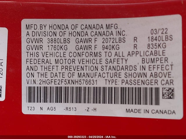 Honda Civic Sport 2022 2HGFE2F5XNH576631 Image 9