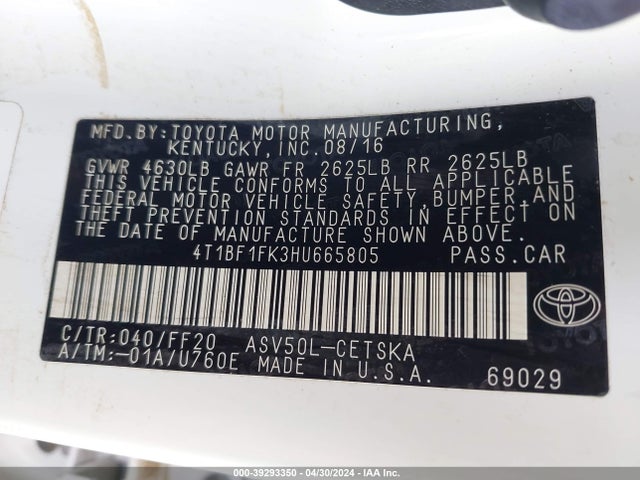 Toyota CAMRY SE 2017 4T1BF1FK3HU665805 Image 9