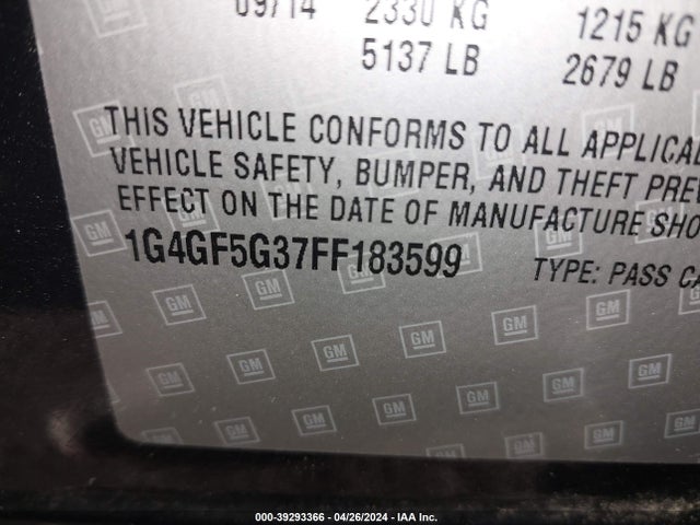 1G4GF5G37FF183599 Buick Lacrosse Premium Ii
