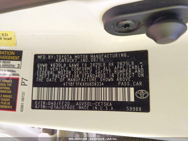 Toyota CAMRY SE 2017 4T1BF1FKXHU658334 Image 9