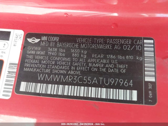 2010 MINI COOPER WMWMR3C55ATU97964 Photo 8