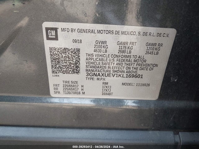 Chevrolet EQUINOX LT 2019 3GNAXUEV1KL169601 Image 9