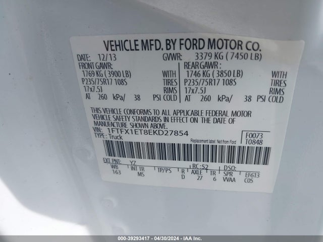 Ford F-150 Xlt 2014 1FTFX1ET8EKD27854 Image 9