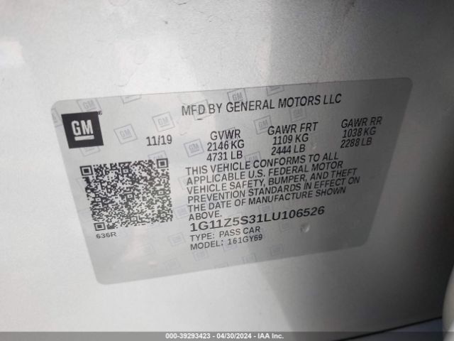 1G11Z5S31LU106526 Chevrolet Impala Fwd Lt