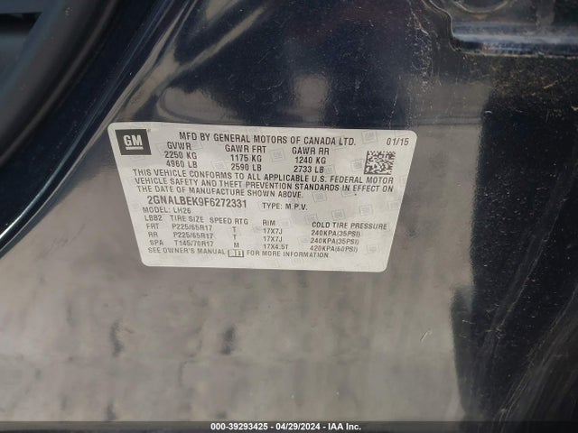 Chevrolet EQUINOX 1LT 2015 2GNALBEK9F6272331 Image 9