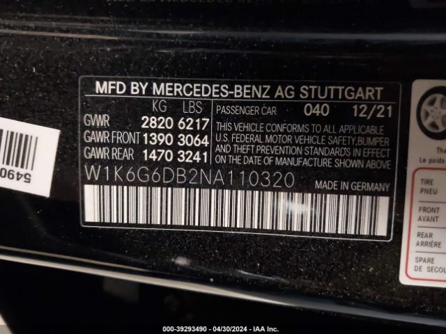 W1K6G6DB2NA110320 Mercedes-Benz S 500 4matic