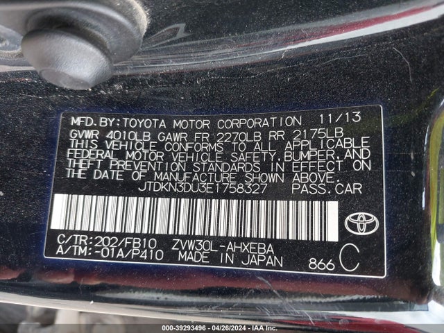 Toyota Prius Three 2014 JTDKN3DU3E1758327 Image 9