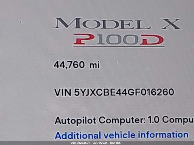 5YJXCBE44GF016260 Tesla Model X 75d/p100d/p90d