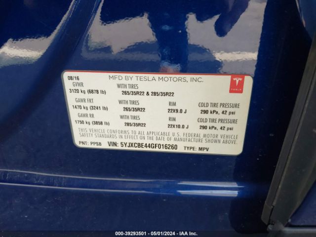 5YJXCBE44GF016260 Tesla Model X 75d/p100d/p90d