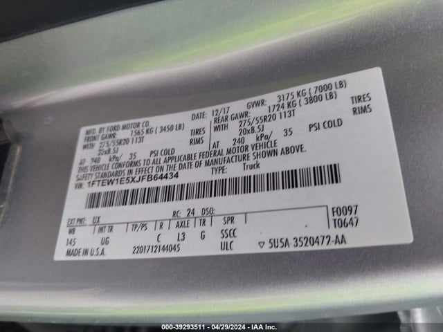 1FTEW1E5XJFB64434 Ford F-150 Xlt