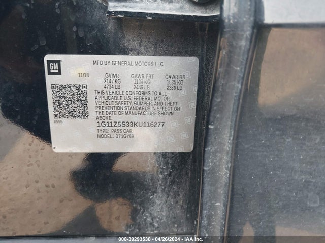Chevrolet IMPALA LT 2019 1G11Z5S33KU116277 Image 9