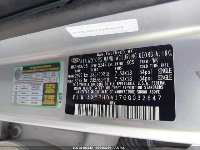 KIA Sorento 2.0t Ex 2016 5XYPHDA17GG032647 Image 9