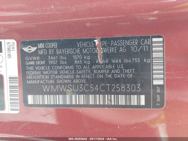 2012 MINI COOPER WMWSU3C54CT258303 Photo 8