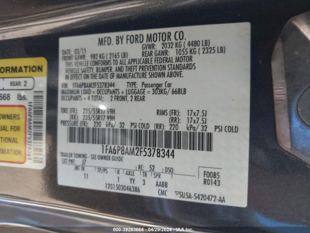 1FA6P8AM2F5378344 Ford Mustang V6