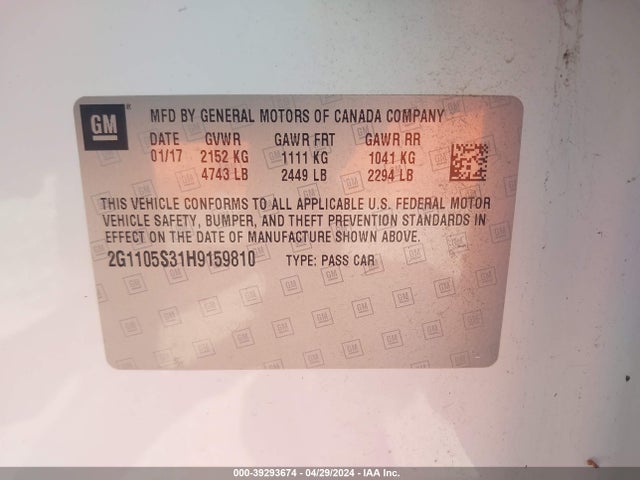 Chevrolet IMPALA 1LT 2017 2G1105S31H9159810 Image 9