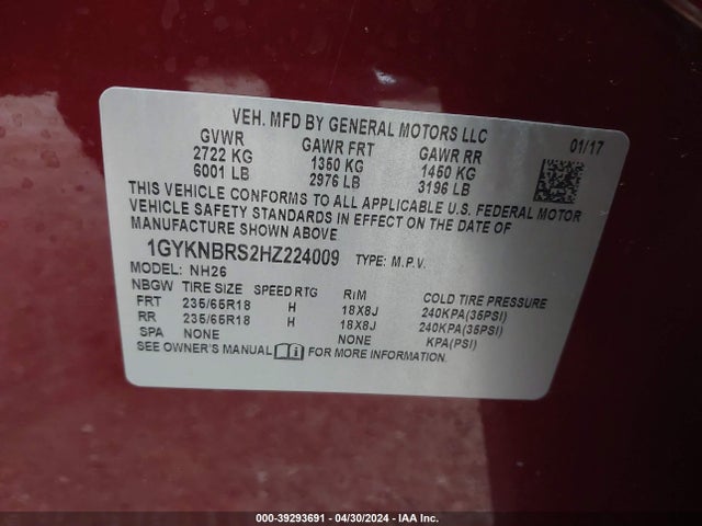 1GYKNBRS2HZ224009 Cadillac XT5 LUXURY
