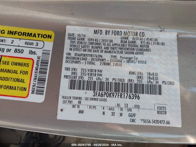 Ford Fusion Titanium 2015 3FA6P0K97FR176396 Image 9