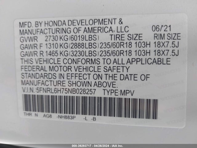 Honda Odyssey Ex-l 2022 5FNRL6H75NB028257 Image 9