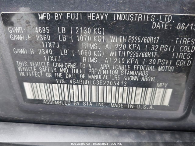 Subaru Outback 3.6r Limited 2014 4S4BRDLC3E2205413 Image 9