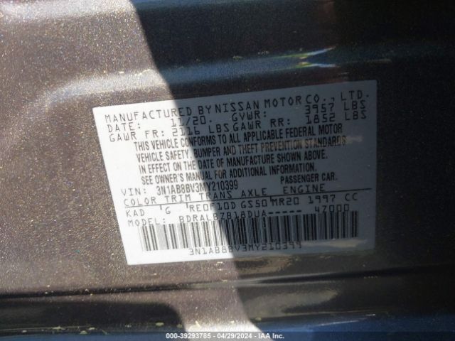 3N1AB8BV3MY210399 Nissan Sentra S Xtronic Cvt