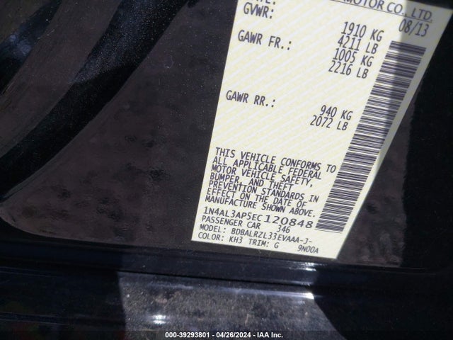 Nissan Altima 2.5 S 2014 1N4AL3AP5EC120848 Image 9