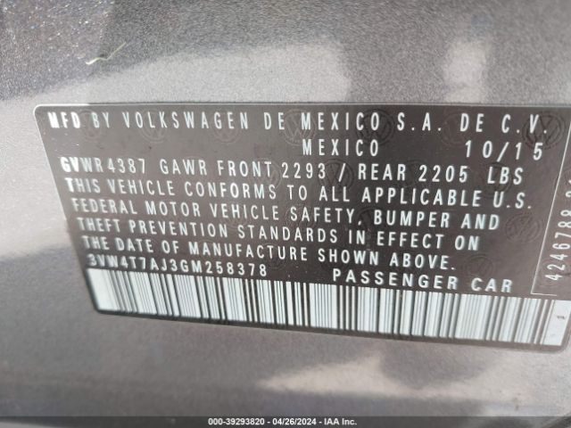 3VW4T7AJ3GM258378 Volkswagen Jetta 2.0t Gli Sel