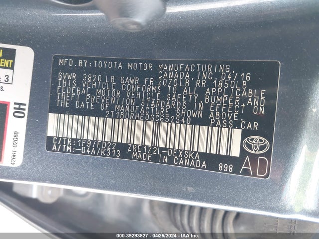 Toyota Corolla S Plus 2016 2T1BURHE0GC652540 Image 9