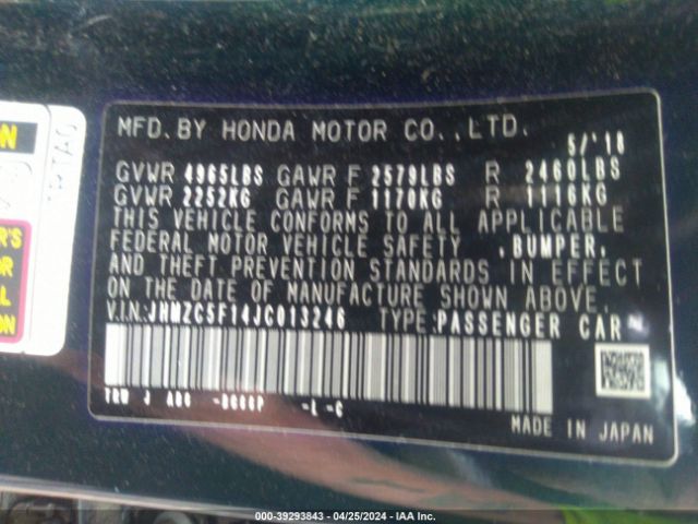 JHMZC5F14JC013246 Honda CLARITY PLUG-IN HYBRID
