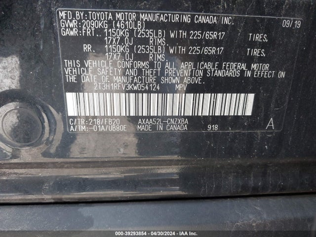 Toyota RAV4 LE 2019 2T3H1RFV3KW054124 Image 9