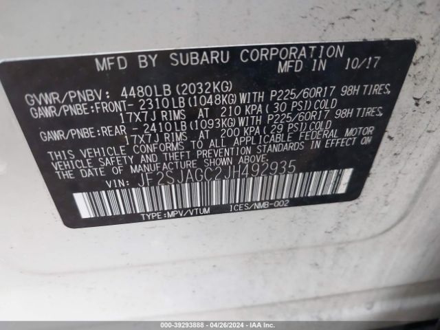 JF2SJAGC2JH492935 Subaru Forester 2.5i Premium