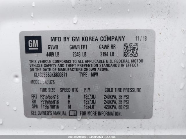 KL4CJESB0KB800871 Buick Encore Awd Preferred