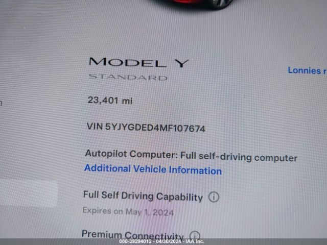 5YJYGDED4MF107674 Tesla Model Y Standard Range Rear-wheel Drive