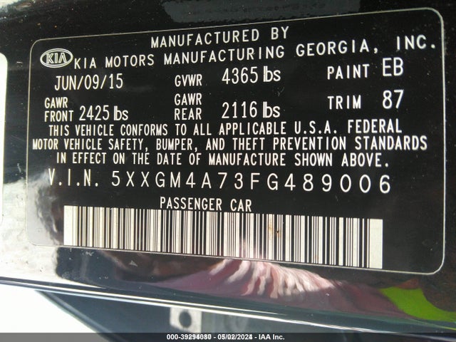 KIA Optima Lx 2015 5XXGM4A73FG489006 Image 9