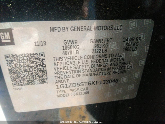 Chevrolet MALIBU LT 2019 1G1ZD5ST6KF133046 Image 9