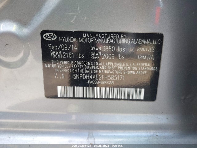 Hyundai ELANTRA SE 2015 5NPDH4AE2FH585171 Image 9
