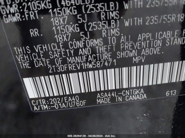 Toyota Rav4 Limited 2017 2T3DFREV1HW587471 Image 9