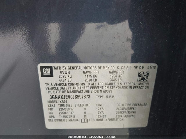 Chevrolet EQUINOX LT 2018 3GNAXJEV0JS597873 Image 9