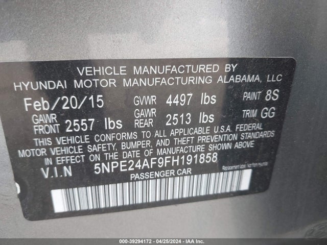 Hyundai SONATA SE 2015 5NPE24AF9FH191858 Image 9